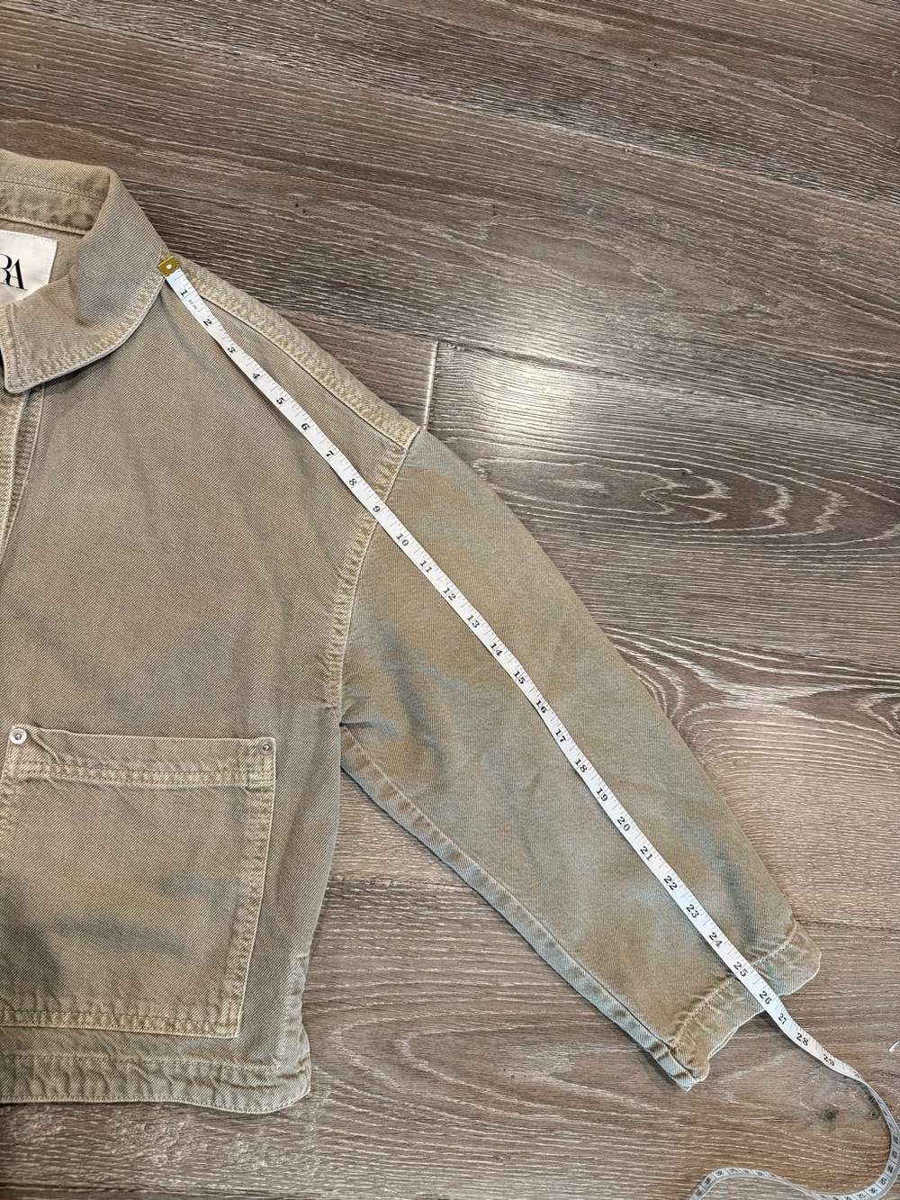 ZARA, Taupe Cropped Jean Jacket, Small - Picture 6 of 7